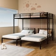 thumbnail image 2 of Metal Triple Bunk Bed, Twin Over Twin Over Twin Bunk Bed Frame with Guardrails and Ladder, Heavy Duty Separates Into 3 Individual Beds, Space-Saving Guest Ready Solution for Bedroom Dormitory, Black, 2 of 11