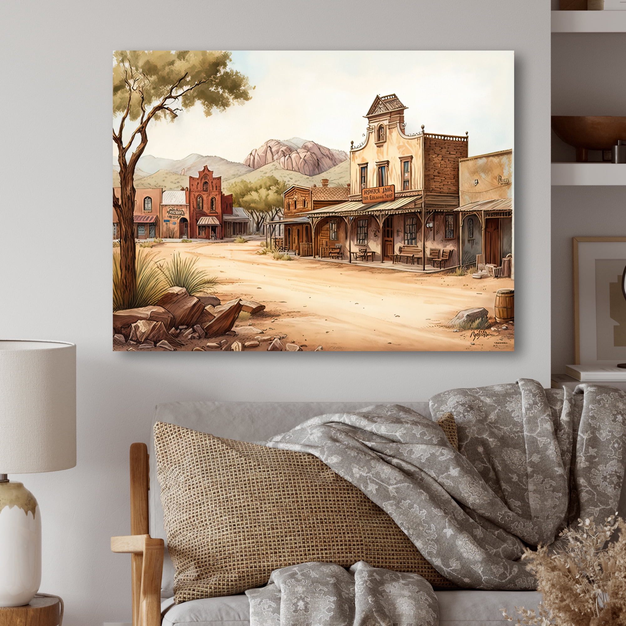 Designart Large Wild West Arizona Town III Canvas Wall Art