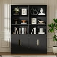 thumbnail image 6 of 63" Tall Bookshelf with 2 Doors, Modern Bookshelf with Storage, 3 Shelf Bookcase with Adjustable Shelf, 3 Tier Bookshelf, Open Shelves Bookcase, Unique Bookshelf for Home Office, Black, 6 of 8