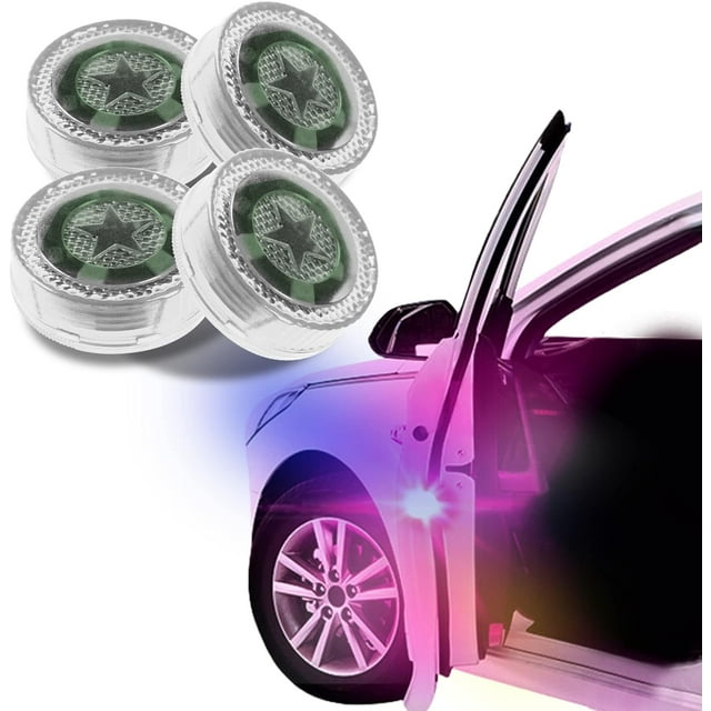 HUGFEGWE 4PCS Universal Wireless Car Door LED Warning Lights, Wireless Led Lights for Car, Strobe Lights for Anti Rear-end Collision, Car Accessories Exterior Decoration Fit for Most U2537-6197