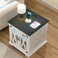 thumbnail image 2 of Dextrus Farmhouse End Table with Charging Station and LED Lights, Side Table with 2 Door & Storage Shelf Nightstand for Living Room Bedroom - White, 2 of 9