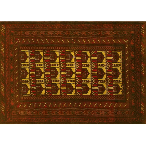 Ahgly Company Machine Washable Indoor Rectangle Persian Yellow Traditional Area Rugs, 7' x 9'