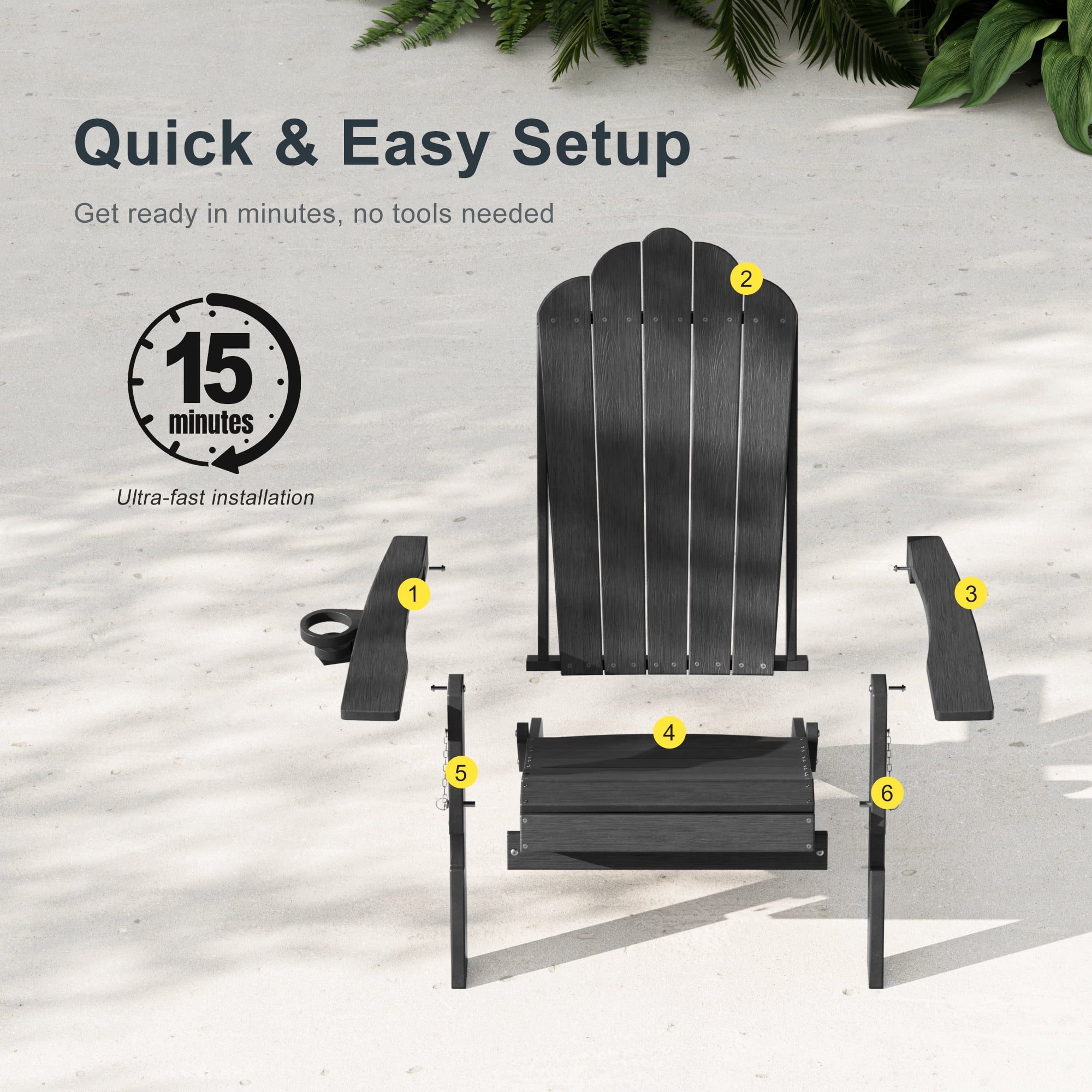 ACEGOSES Foldable Outdoor Adirondack Chair Set of 2 with Cup Holder,Weather Resistant HDPE Plastic for Patio, Fire Pit, Deck, Black