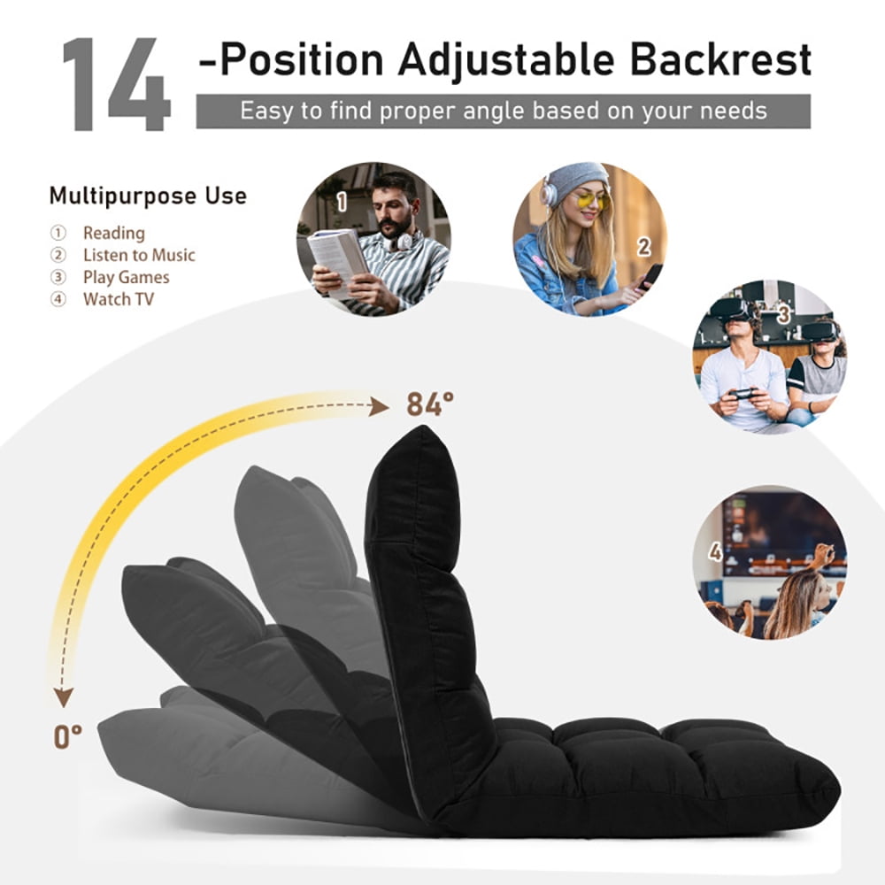 Finihen Folding Lazy Sofa Chair, 14-Position Adjustable Folding Lazy Gaming Sofa, for Living Room, Bedroom, for Gaming, Reading, Black Finihen Folding Lazy Sofa Chair, 14-Position Adjustable Folding Lazy Gaming Sofa, for Living Room, Bedroom, for Gaming, Reading, Black