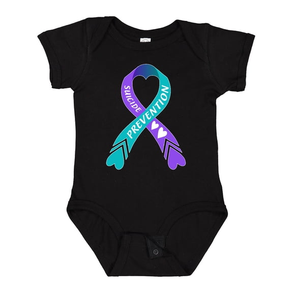 Inktastic Suicide Prevention Blue and Purple Ribbon with Hearts Boys or Girls Baby Bodysuit