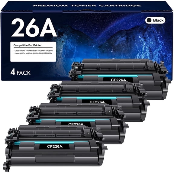 26A CF226A Toner Cartidge Compatible for 26A CF226A 26X CF226X LaserJet Pro M402n M402dn M426 M402d M402dw Laser Jet MFP M426fdw M426fdn M402 M426dw Printer Ink (Black 4-Pack)