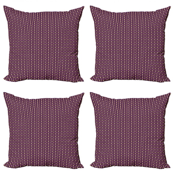Abstract Throw Pillow Cushion Case Pack of 4, Continuing Pattern of Round Elements Retro Ornamental Details, Modern Accent Double-Sided Print, 4 Sizes, Plum Salmon, by Ambesonne