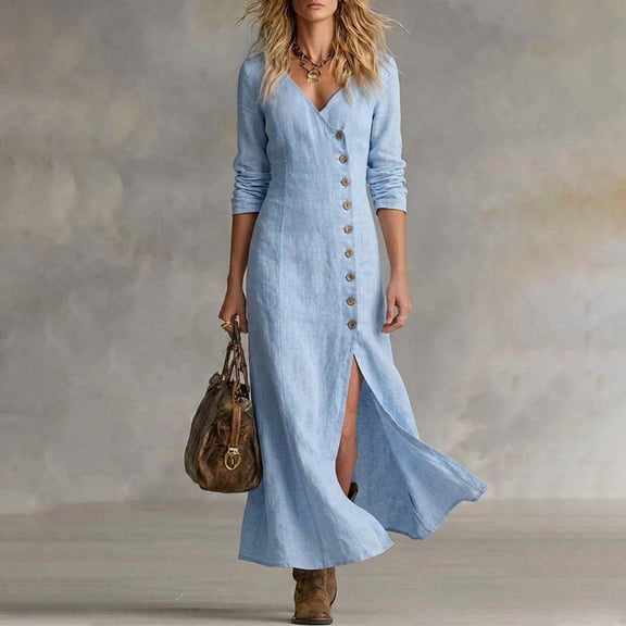 Women's Casual Long-Sleeve Button Front Dress