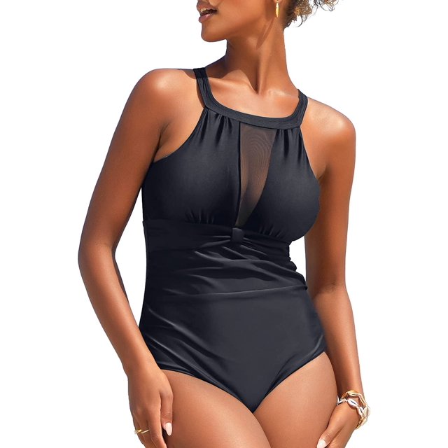Traje De Baño De Una Pieza para Mujer Traje De Baño De Una Pieza con Cuello En V De Malla, Traje De Baño para El Vientre,X