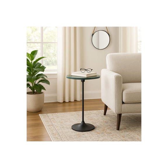 Elegant End Table, Side Table, or Small Night Stand for Room Decor - Slim Metal Drink Table with Marble Top and Trumpet Base for Bedroom or Living Room - Ideal for Small Spaces - 27" Green & Black