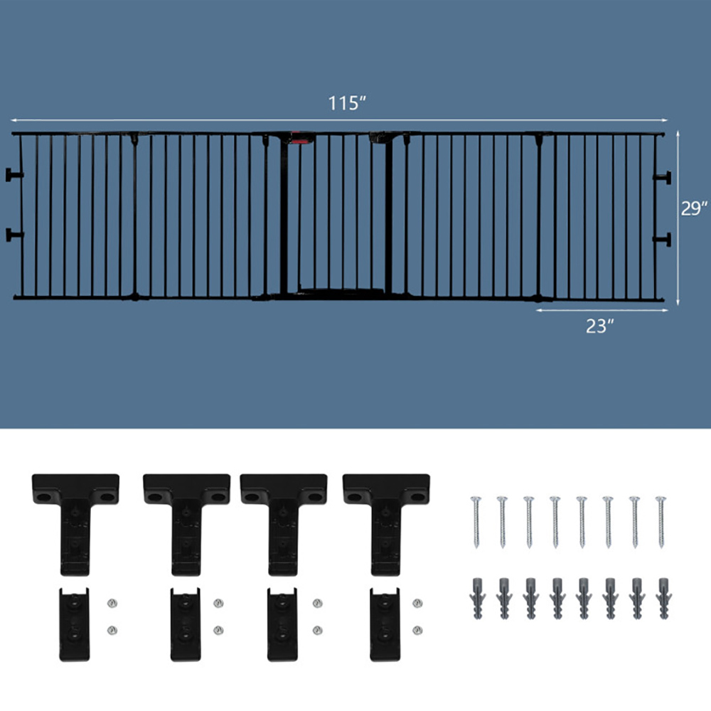 115 Inch Length 5 Panel Adjustable Wide Fireplace Fence, Dog Gate Pet Gate for House Stairs Doorways Fireplace, Dog Fence Outdoor for Yard