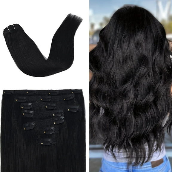 Vlasy Straight Clip In  Hair Extensions 14inches Real Human Hair 7Pcs Clip In Black Human Hair Extensions