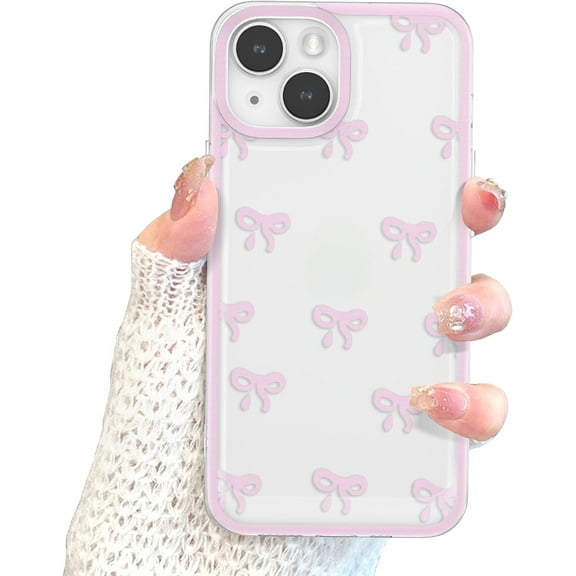 Case for iPhone 14/plus/pro/max, Clear Cute Ribbon Bowknot Pattern Aesthetic Transparent Phone Case Raised Camera Protection Stylish Slim Soft Durable TPU Protective Cover for Women Girls