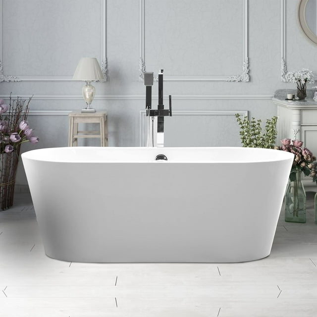 Vanity Art Acrylic Freestanding Soaking Bathtub with Overflow and Pop-Up Drain