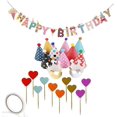 thumbnail image 1 of Sombreros de fiesta de cumpleaños con pancarta de feliz cumpleaños colorida, decoración para tartas para niños y adultos., 1 of 5
