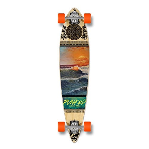 Yocaher Beach Series Complete Pintail Skateboards Longboard Cruiser w/Black Widow Premium 80A Grip Tape Aluminum Truck ABEC7 Bearing 70mm Skateboard Wheels (Complete - Pintail - 02 - Wave Scene)
