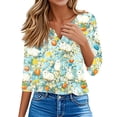 thumbnail image 4 of OIOLOYJM Womens Easter Shirts Funny Bunny Egg Print Henley Shirts Trendy Button V-Neck 3/4 Length Sleeve T-Shirt Spring Lightweight Pullover Tops Light Blue 3XL, 4 of 6