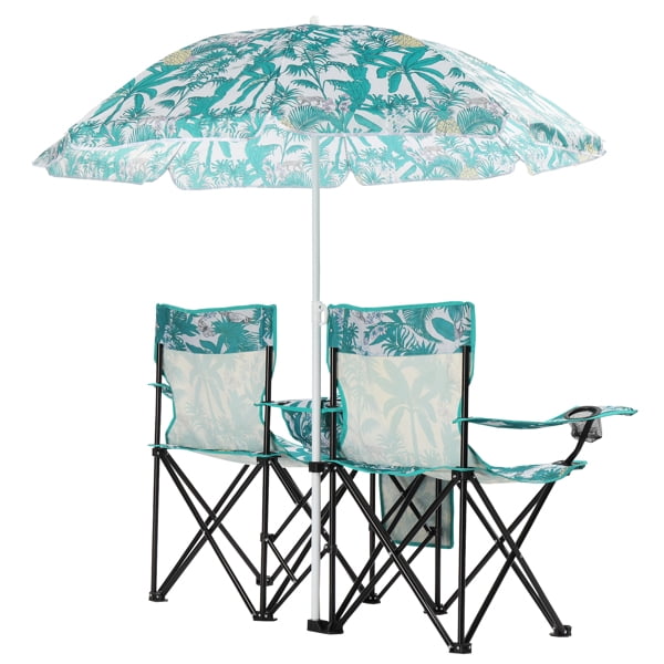 Alvantor Folding 2-Seat Outdoor Chair with Removable Pineapple Umbrella for Beach and Camping