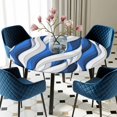thumbnail image 5 of Elastic Fitted Round Tablecloth, Blue White Moire Waterproof Stretch Table Cover for 36"-44" Tables, Modern Abstract Art Washable Outdoor Tablecloths for Patio, Picnic, Camping, 5 of 9