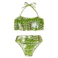 thumbnail image 3 of TiaoBug Girls 2 Pcs Mermaid Bikini Sets Shiny Halter Ruffles Crop Top with Triangle Brief Bathing Suit Tankini Green A 140, 3 of 5