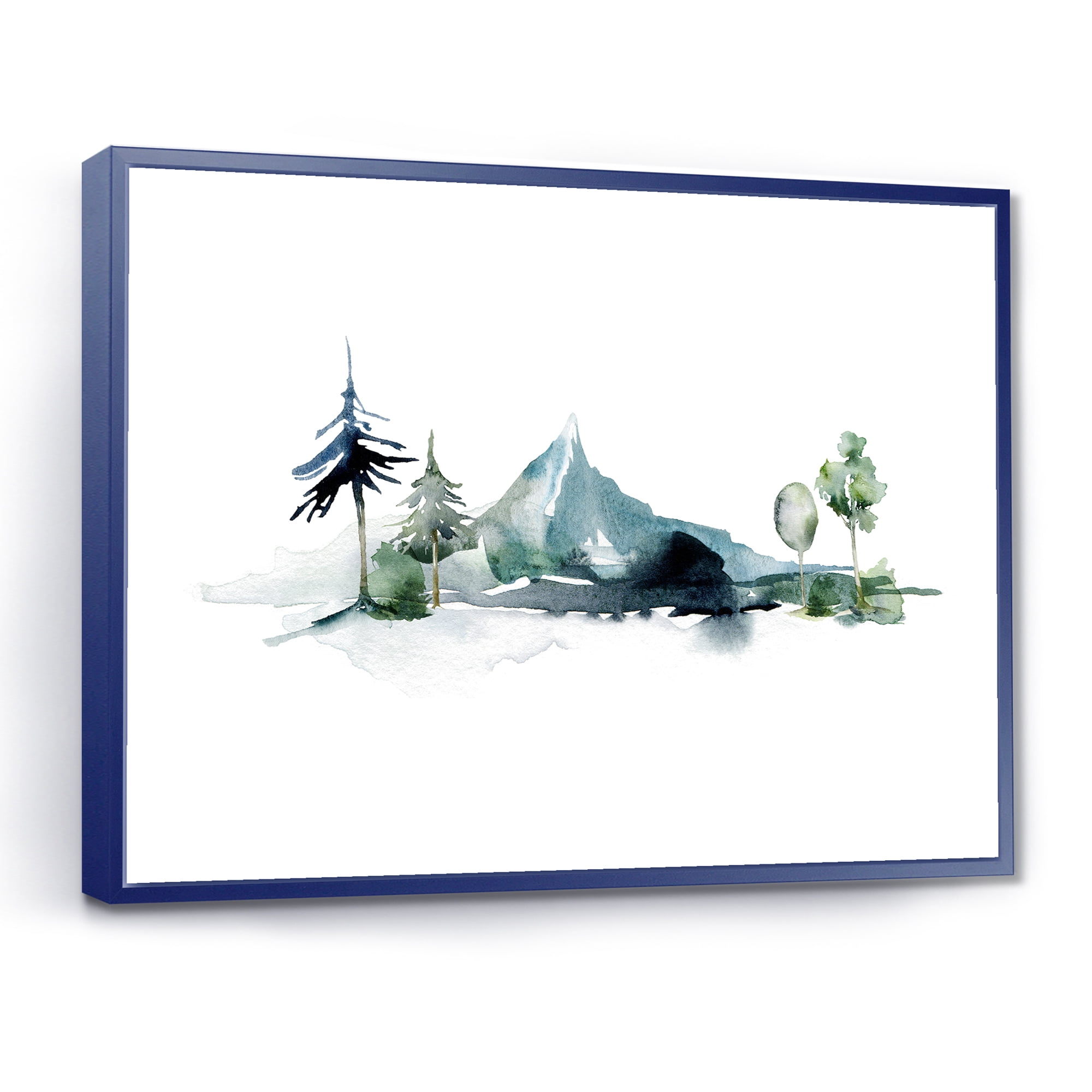 Designart 'Minimalistic Fir Forest and Winter Mountains II' Modern Framed Canvas Wall Art Print