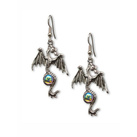 Gothic Dragon Dangle Earrings Silver Finish Pewter Mystical Jewelry by Real Metal #955AB