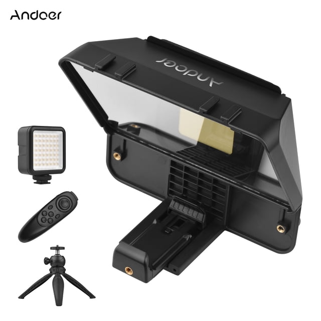 Andoer A10 teléfono inteligente portátil Smartphone DSLR CámaLa Teleprompter Prompter Kit Con Soporte de Teléfono LED Light Desktop Tripod Control Remoto para Vlog Video RecordaciNA DE
