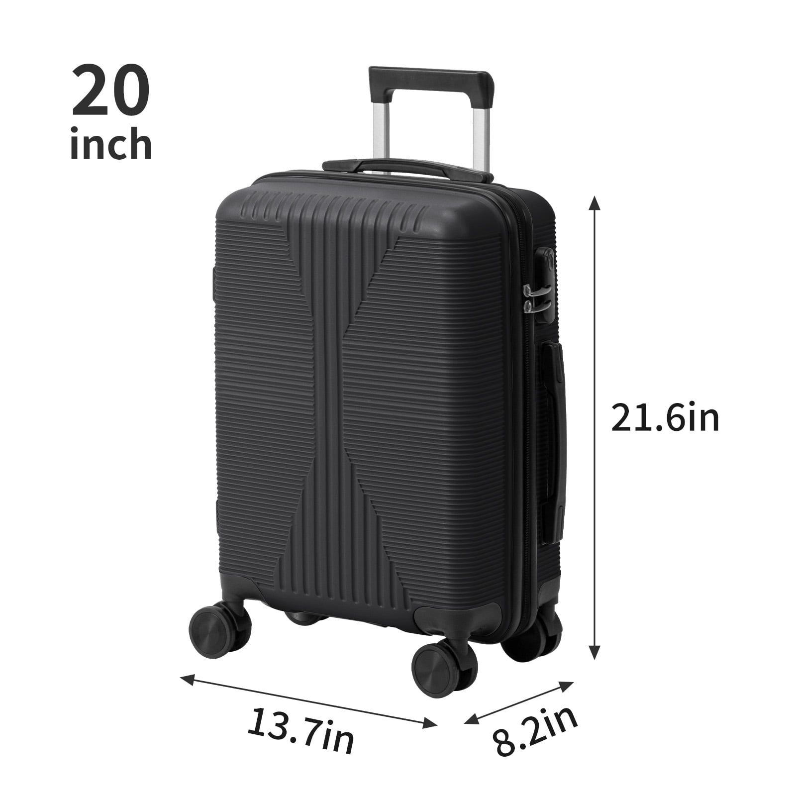 3 Piece PP Hard Shell Luggage Set, 20/24/28 Inch Carry On Checked Suitcases with 360 Silent Spinner Wheels, Black Lightweight Durable Travel Trolley Cases for Family Business Trips