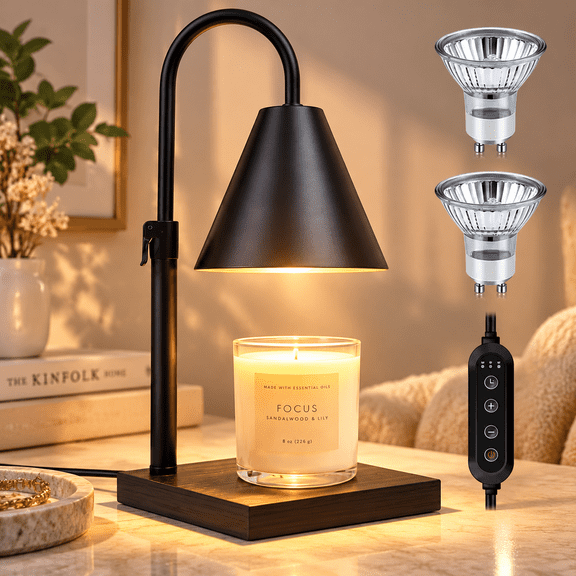 DAYBETTER Candle Warmer Lamp with Timer,Electric Dimmable Candle Lamp with 2 50W GU10 Bulbs for Jar Candles,Adjustable Height Present Lamp for Mom Girlfriend Home Decor