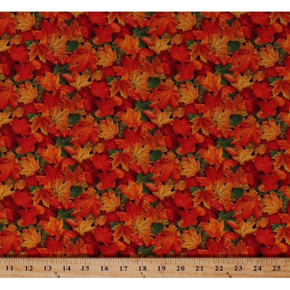 Cotton Autumn Leaves Maple Leaf Fall Autumnal Nature Landscape Medley Cotton Fabric Print by the Yard (478MULTI)