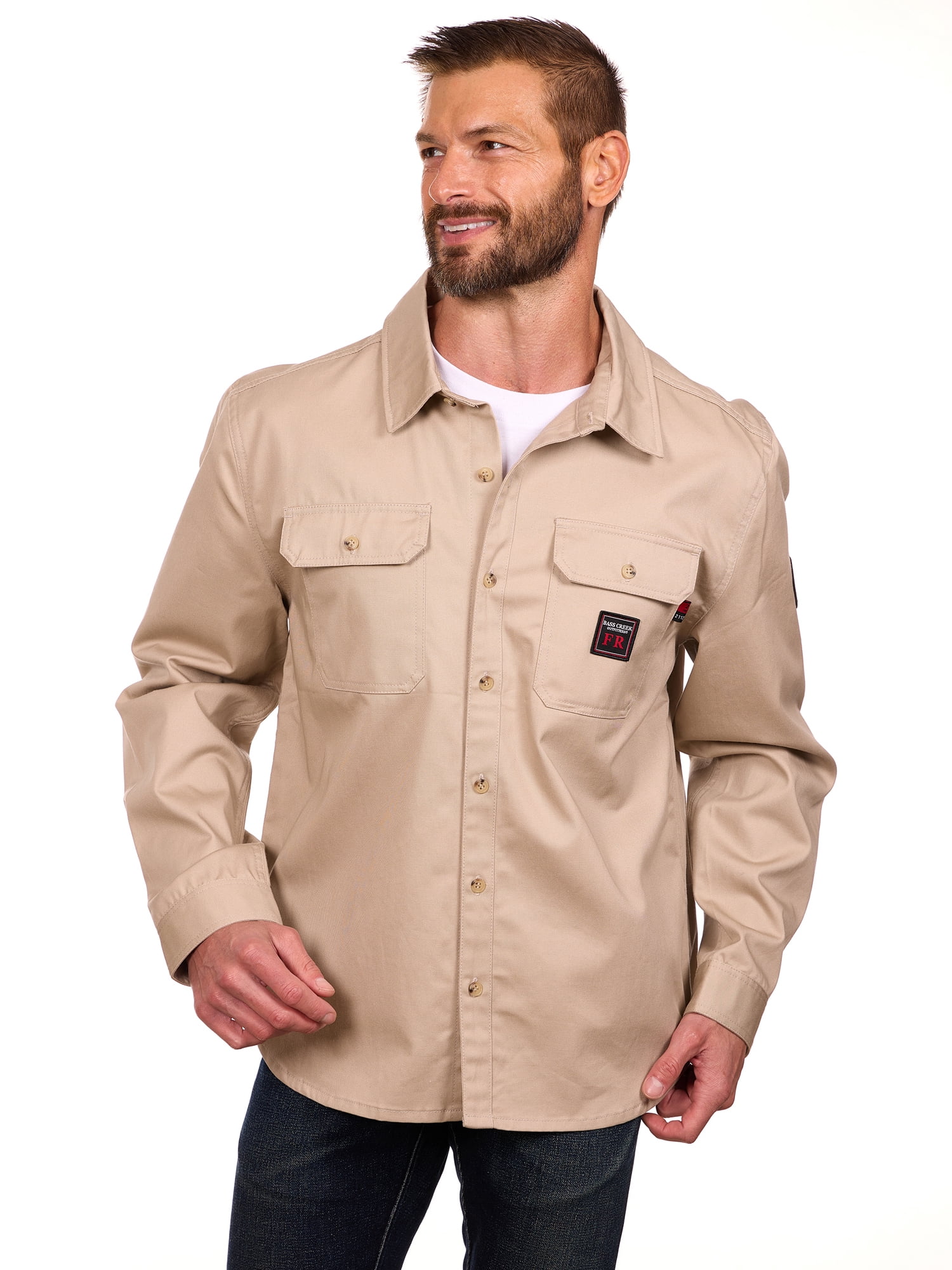 Bass Creek Outfitters Men's Flame Resistant Long Sleeve Twill Work Shirt, Sizes M-2XL