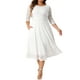 thumbnail image 1 of Vestido formal de mujer de talla grande Agnes Orinda con encaje floral, escote redondo, mangas 3/4 y bolsillo, vestido de cóctel para fiesta 3X blanco, 1 of 6