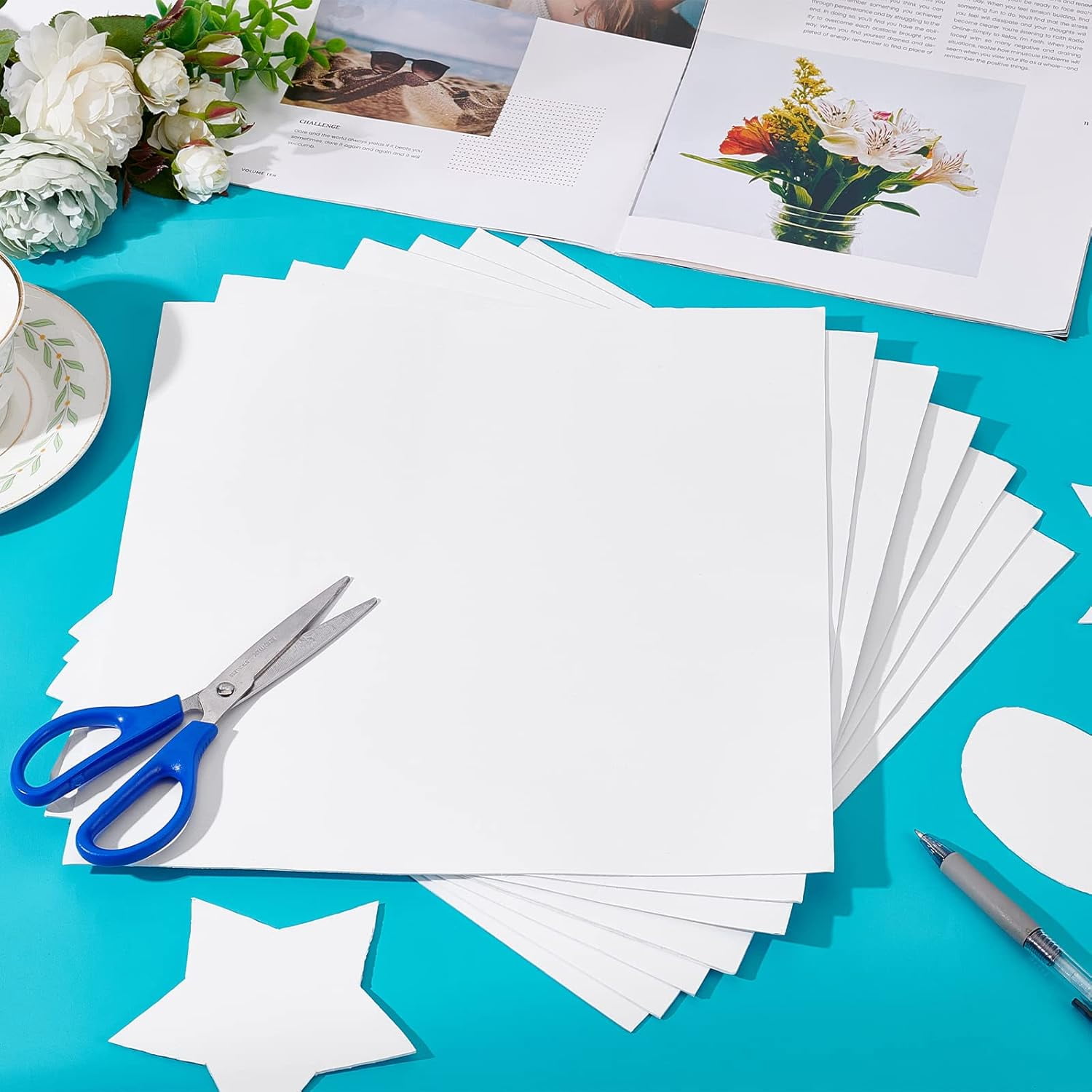 10 Sheet 12x12inch Double Sided Adhesive Foam Sheets 1mm Thick White Craft Adhesive Tape Sheet for Scrapbooking Crafting