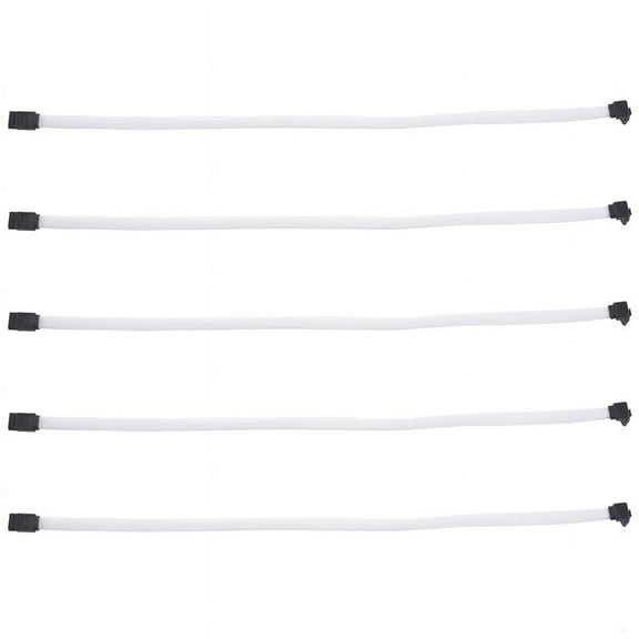5X 50CM SATA 3.0 III SATA3 7Pin Data Cable Right Angle 6Gb/S SSD Cables HDD Hard Disk Data Cord with Nylon Sleeve(White)