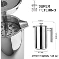 thumbnail image 4 of Secura French Press Coffee Maker, 304 Grade Stainless Steel Insulated Coffee Press with 2 Extra Screens, 34oz (1 Litre), Silver, 4 of 5
