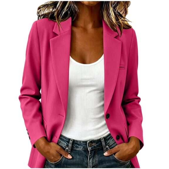 Gfyviroh Womens Casual Blazer Jacket Solid Long Sleeve Button Down Jackets Notched Lapel Loose Trendy Office Jackets
