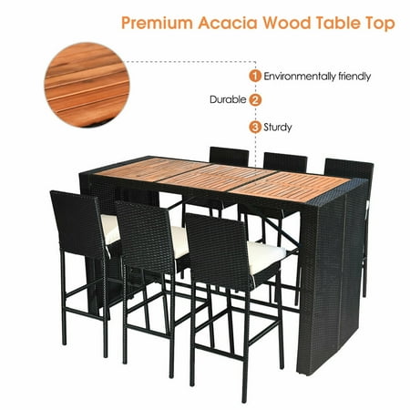 Costway 7 Pcs Patio Rattan Wicker Bar Dining Furniture Set Wood Table Top 6 Stools Canada Costway 7 Pcs Patio Rattan Wicker Bar, Bar Style Table And Chairs Canada