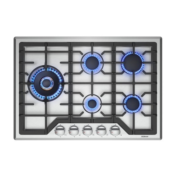 ROBAM 30" Gas Cooktop G513 with 5 Made in Italy Brass Burners, Built-in NG/LPG Convertible Gas Stove, 20,000 BTUs Power Burner, Flameout Protection