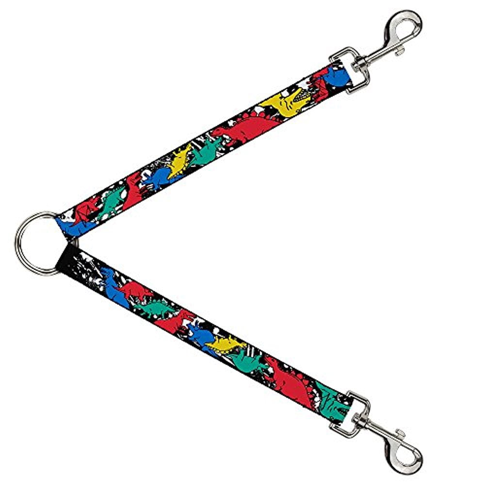 Buckle-Down Leash Splitter - Dinosaurs Paint Splatter Black White Multi Color - 1" Wide - 30" Length