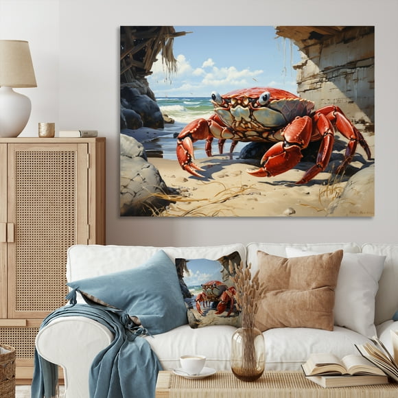 Designart Coral Modern Canvas wall art, CrabWall art, Cornered Crabs , Crab Wall art decor, 20x12 inches
