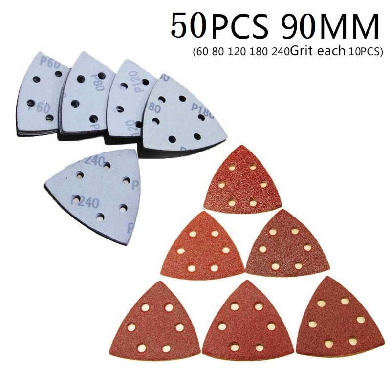 20 x 90mm Fine 240 Grit Triangle 6 Hole Hook Loop Detail Sanding Sheets Pads 