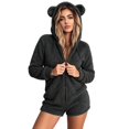 thumbnail image 5 of Women Winter Fuzzy Hooded Jumpsuit Cute Bear Ear Zip Up One Piece Outfit Warm Casual for Commute Loungewear, 5 of 7