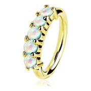 BM25 JEWELRY 14 Karat Gold Multi Fire Opal Crown Prong Set Bendable Hoop Ring-White Opal