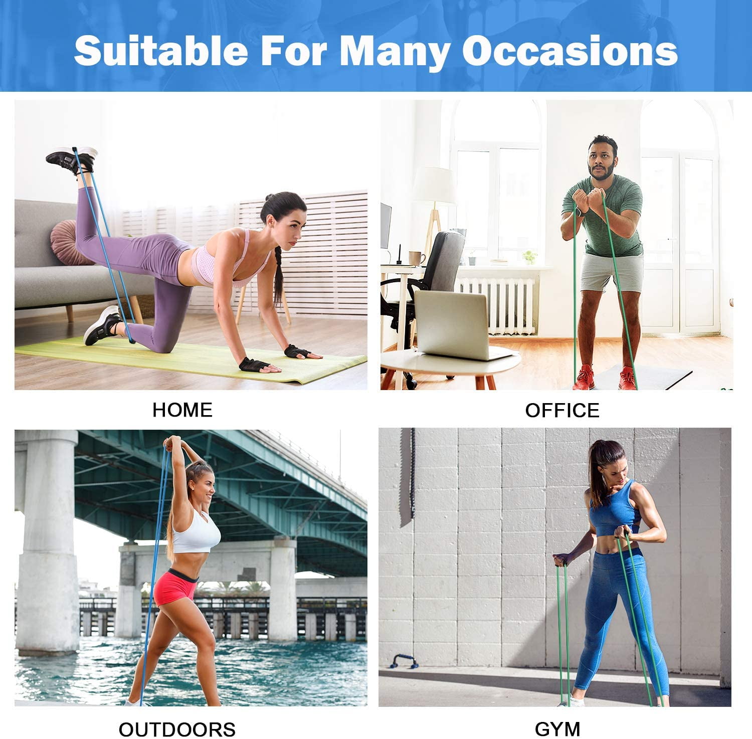 Figure 8 Fitness Resistance Bands with Handles - Exercise Tube Band Set of 4 for Arm and Shoulder Stretch