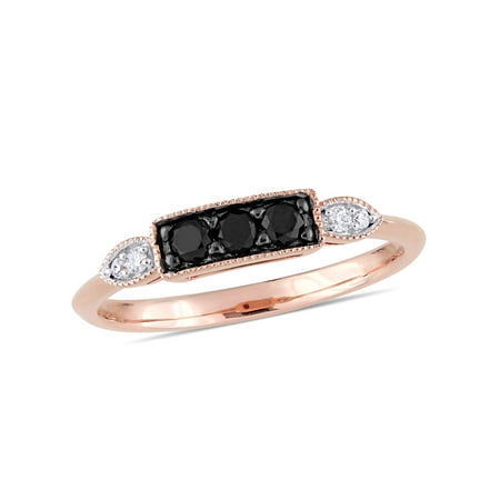 1/4 Carat T.W. Black and White Diamond 10k Rose Gold Stacking Ring