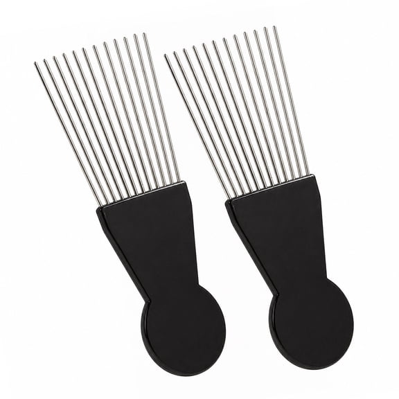 2 Pack Black Afro Pick Comb, Stainless Steel Hair Pick for Black Men Curly Hair