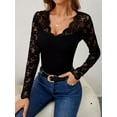 thumbnail image 6 of Women'S Floral Embroidery Mesh Lace V Neck Long Sleeve Top Black L, 6 of 7