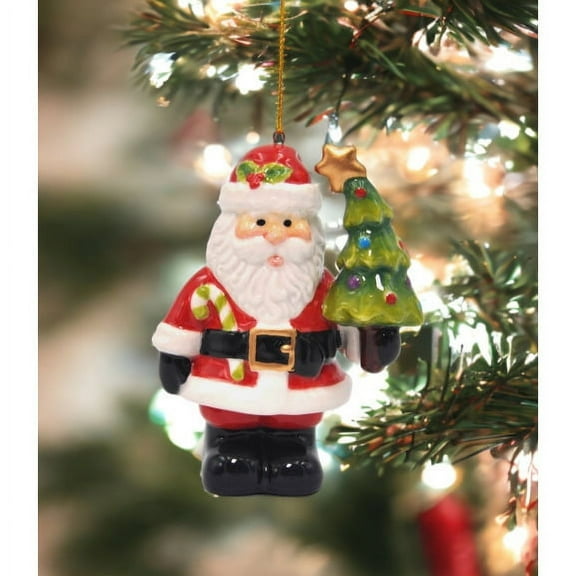 Ceramic Santa Christmas Tree Ornament 3in  Kitchen