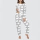 thumbnail image 4 of Conjunto de top y pantalones de poliéster con bolsillos largos y estampado de cuello redondo informal para mujer, 4 of 6