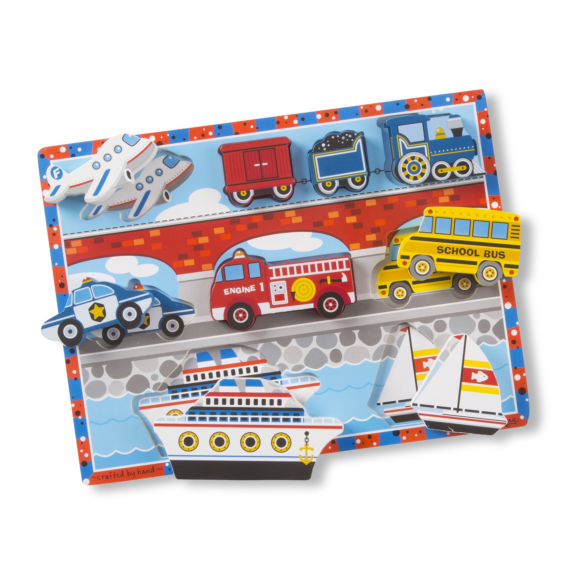 TOY THICK WOODEN TODDLER JIGSAW OF CAR FIRE ENGINE AERO PLANE Or TRAIN 5 PIECES 